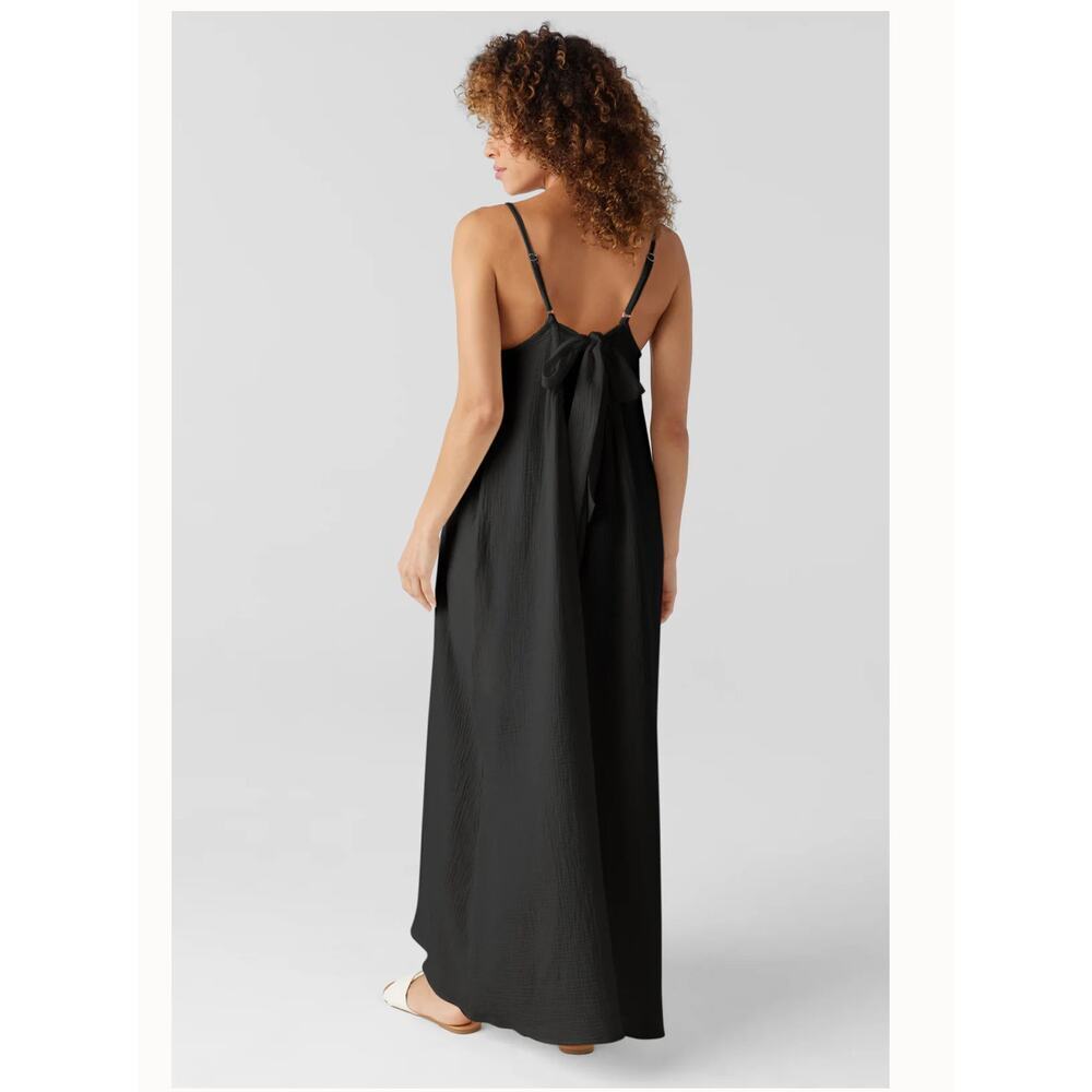 Sol Angeles Long Gauzy Maxi Dress Black M/L Swim Cover Tieback $128 NWT Flowy - Picture 2 of 13